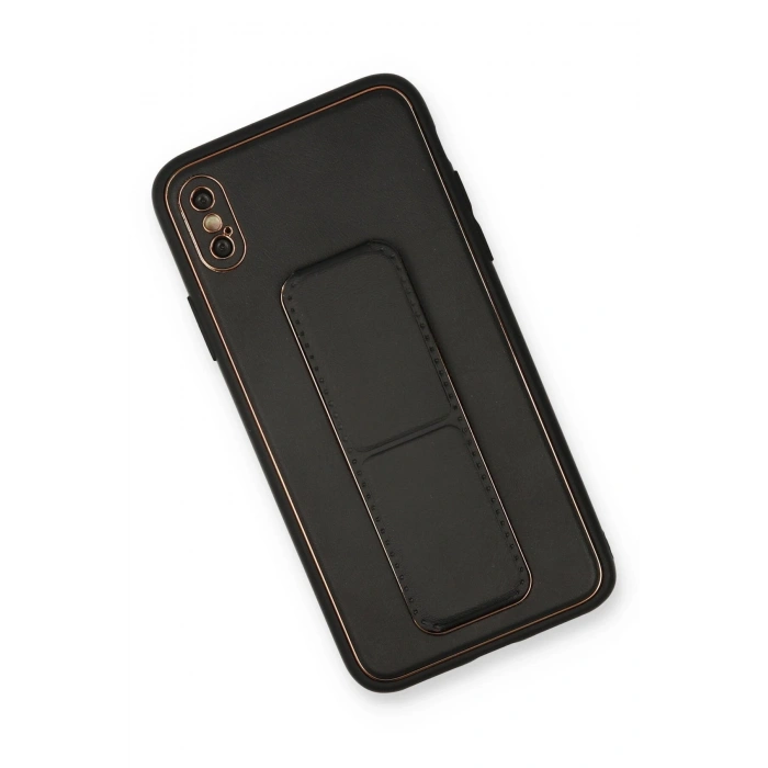 Newface iPhone XS Max Kılıf Coco Deri Standlı Kapak - Siyah