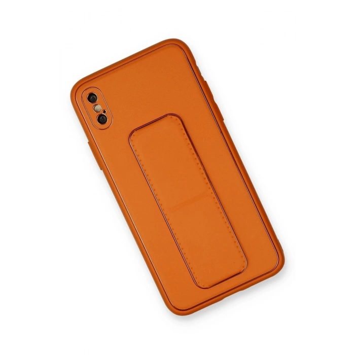 Newface iPhone XS Max Kılıf Coco Deri Standlı Kapak - Turuncu