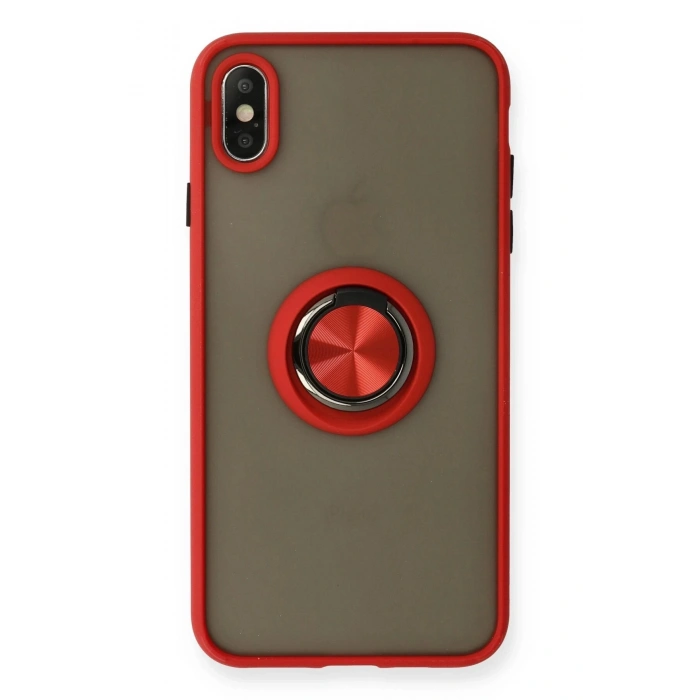 Newface iPhone XS Max Kılıf Montreal Yüzüklü Silikon Kapak - Kırmızı