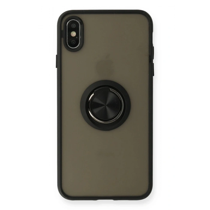 Newface iPhone XS Max Kılıf Montreal Yüzüklü Silikon Kapak - Siyah