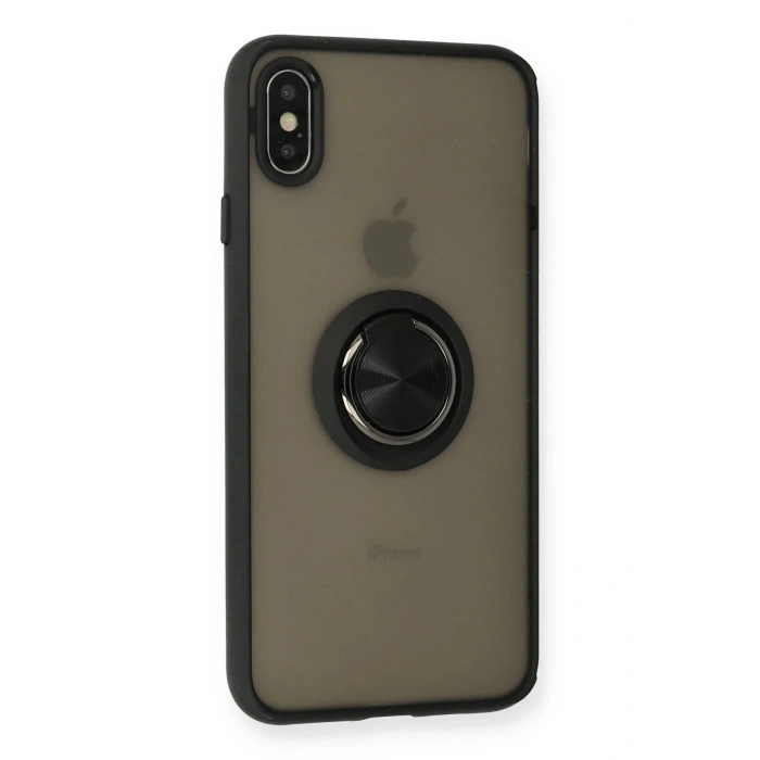 Newface iPhone XS Max Kılıf Montreal Yüzüklü Silikon Kapak - Siyah