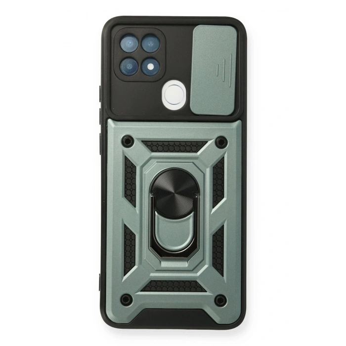 Newface Oppo A15 Kılıf Pars Lens Yüzüklü Silikon - Yeşil