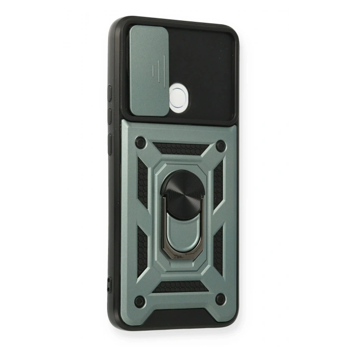 Newface Oppo A15 Kılıf Pars Lens Yüzüklü Silikon - Yeşil