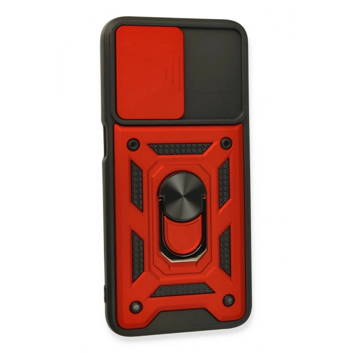 Newface Oppo A16 Kılıf Pars Lens Yüzüklü Silikon - Kırmızı