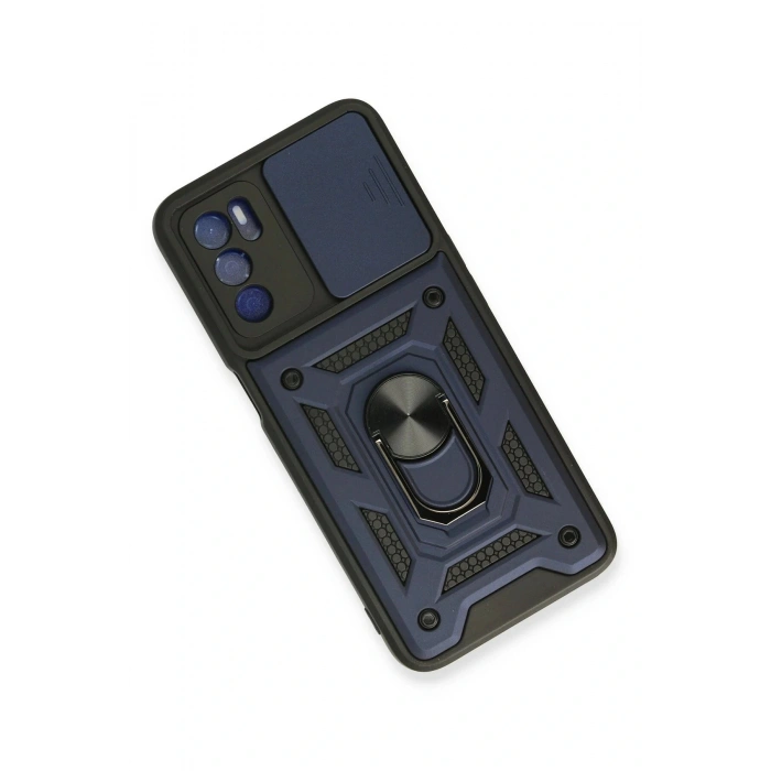 Newface Oppo A16 Kılıf Pars Lens Yüzüklü Silikon - Lacivert