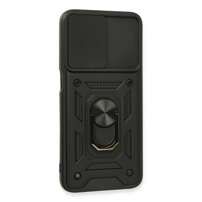 Newface Oppo A16 Kılıf Pars Lens Yüzüklü Silikon - Siyah