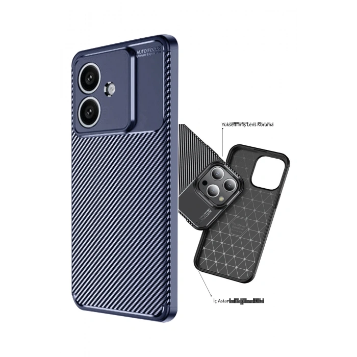 Newface Oppo A3 Kılıf Auto Focus Karbon Kapak - Lacivert