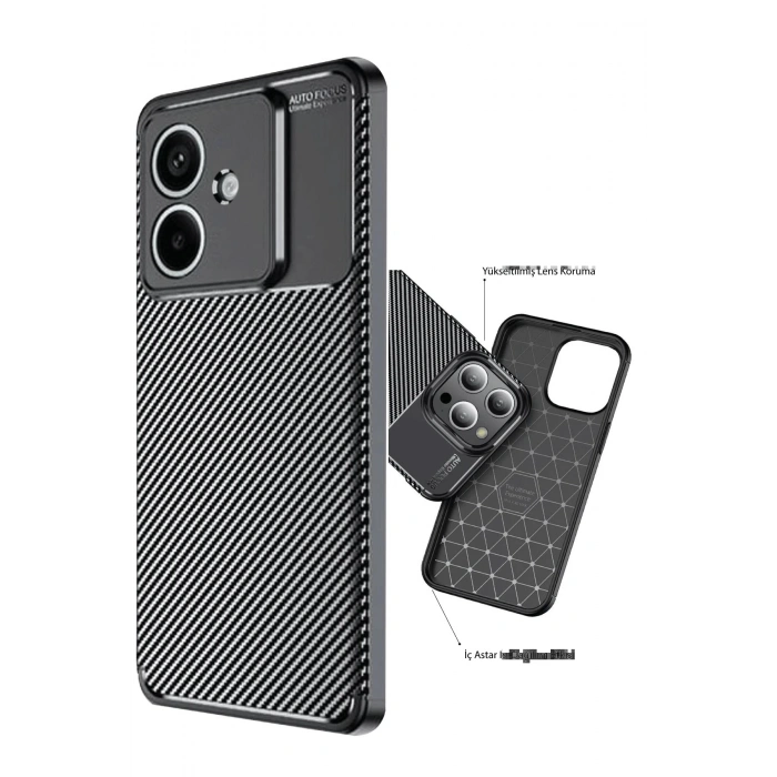 Newface Oppo A3 Kılıf Auto Focus Karbon Kapak - Siyah
