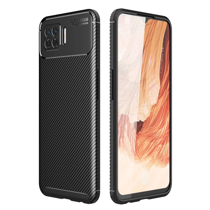 Newface Oppo A73 Kılıf Auto Focus Karbon Kapak - Siyah