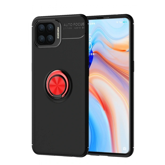 Newface Oppo A73 Kılıf Range Yüzüklü Silikon - Siyah-Kırmızı