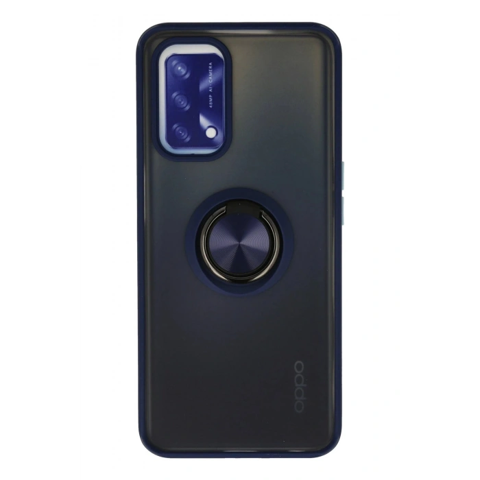 Newface Oppo A74 4G Kılıf Montreal Yüzüklü Silikon Kapak - Lacivert