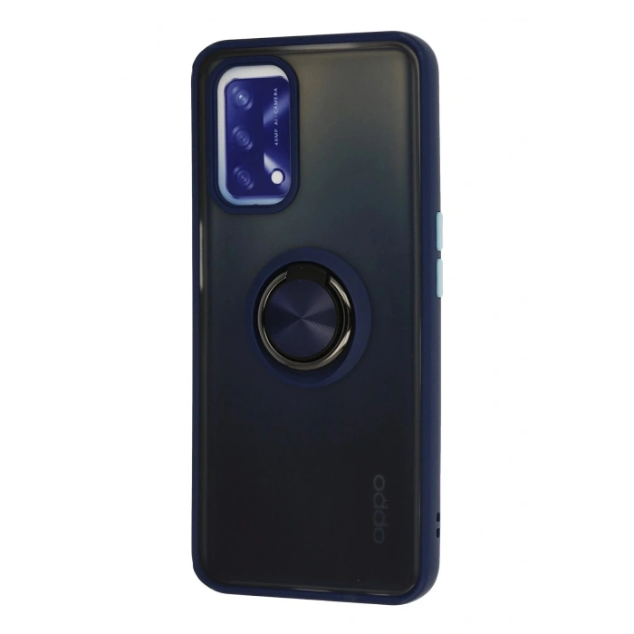 Newface Oppo A74 4G Kılıf Montreal Yüzüklü Silikon Kapak - Lacivert