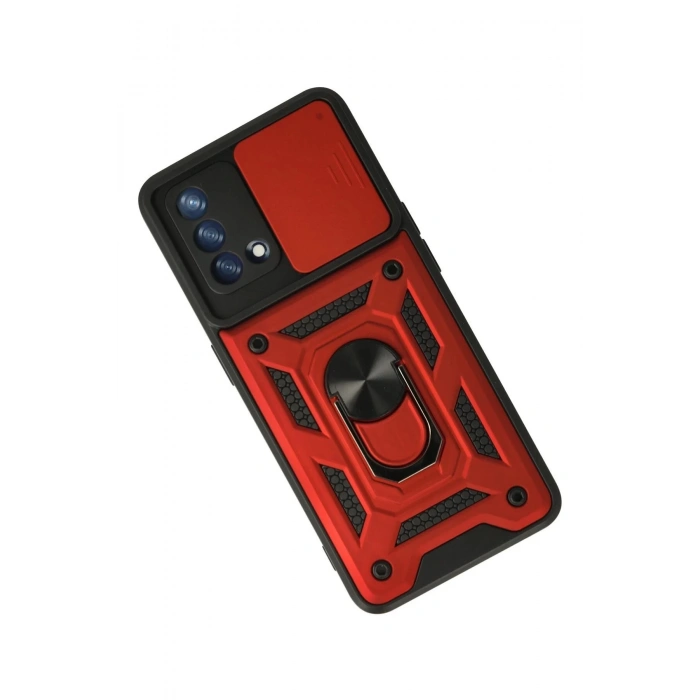 Newface Oppo A74 4G Kılıf Pars Lens Yüzüklü Silikon - Kırmızı