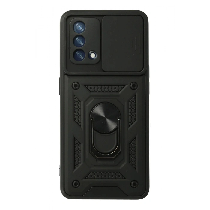 Newface Oppo A74 4G Kılıf Pars Lens Yüzüklü Silikon - Siyah