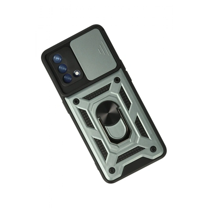 Newface Oppo A74 4G Kılıf Pars Lens Yüzüklü Silikon - Yeşil