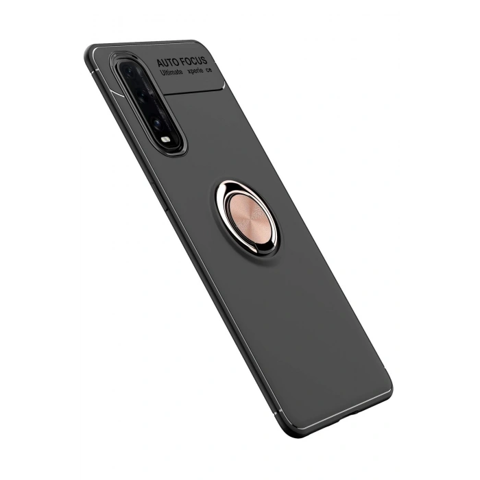 Newface Oppo Find X2 Kılıf Range Yüzüklü Silikon - Siyah-Gold