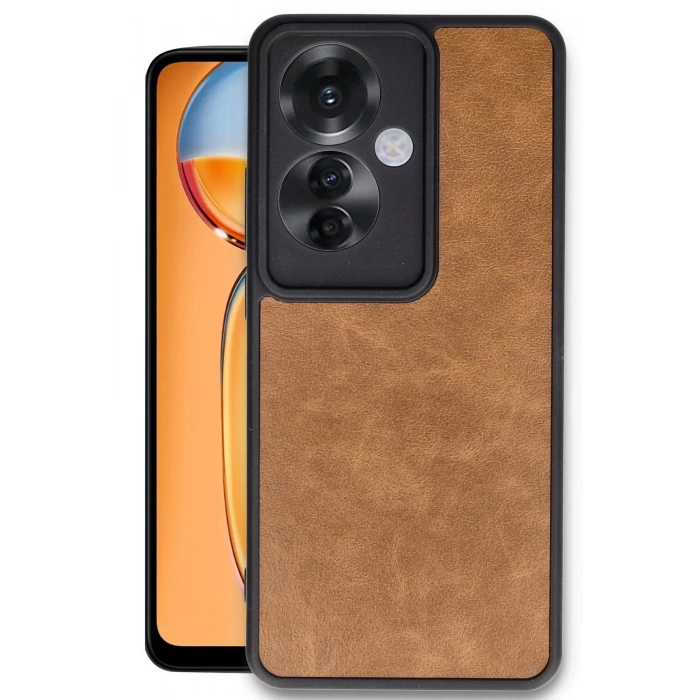 Newface Oppo Reno 11F Kılıf Aras Deri Kapak - Taba