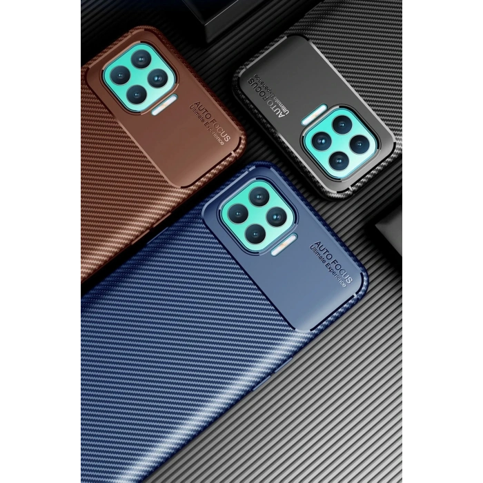 Newface Oppo Reno 4 Lite Kılıf Auto Focus Karbon Kapak - Kahverengi