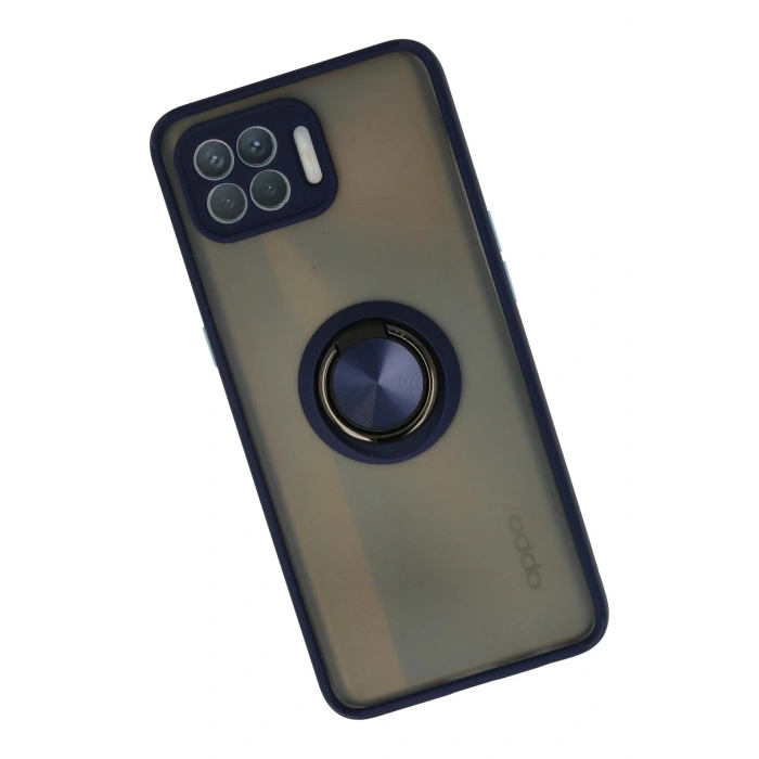 Newface Oppo Reno 4 Lite Kılıf Montreal Yüzüklü Silikon Kapak - Lacivert