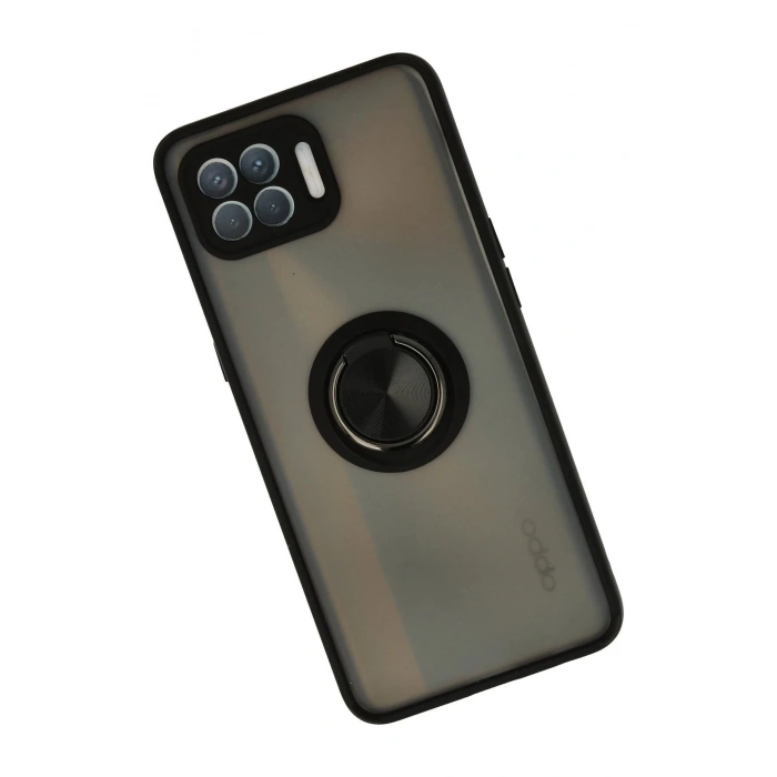 Newface Oppo Reno 4 Lite Kılıf Montreal Yüzüklü Silikon Kapak - Siyah