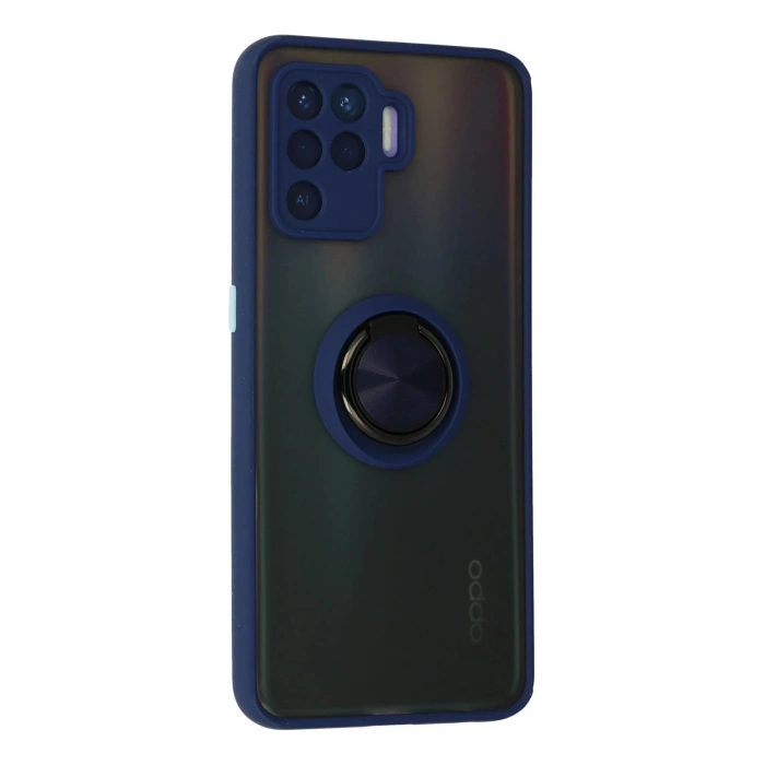 Newface Oppo Reno 5 Lite Kılıf Montreal Yüzüklü Silikon Kapak - Lacivert