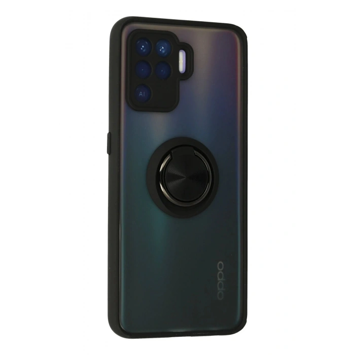 Newface Oppo Reno 5 Lite Kılıf Montreal Yüzüklü Silikon Kapak - Siyah