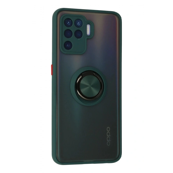 Newface Oppo Reno 5 Lite Kılıf Montreal Yüzüklü Silikon Kapak - Yeşil