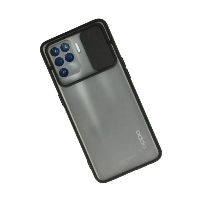 Newface Oppo Reno 5 Lite Kılıf Palm Buzlu Kamera Sürgülü Silikon - Siyah
