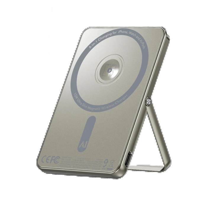 Newface PW580 5.000 mAh 20W Type-C 15W Kablosuz Şarj 3W Saat Şarj ve 5W Kulaklık Şarj Destekli PD Hızlı Şarj Magsafe Powerbank - Titanyum