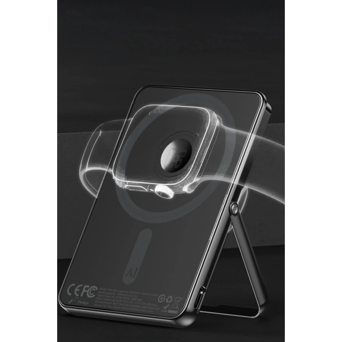 Newface PW580 5.000 mAh 20W Type-C 15W Kablosuz Şarj 3W Saat Şarj ve 5W Kulaklık Şarj Destekli PD Hızlı Şarj Magsafe Powerbank - Siyah