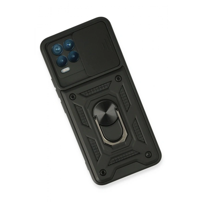 Newface Realme 8 Kılıf Pars Lens Yüzüklü Silikon - Siyah