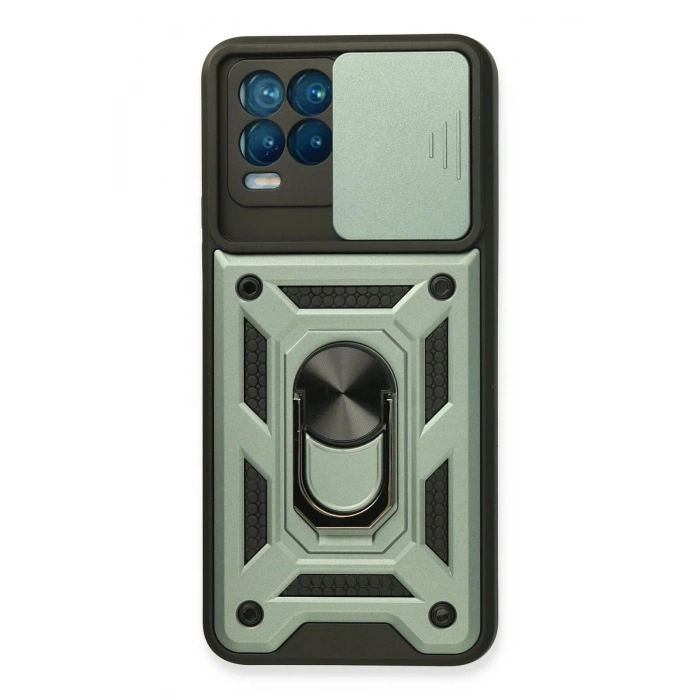 Newface Realme 8 Kılıf Pars Lens Yüzüklü Silikon - Yeşil