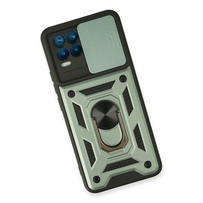 Newface Realme 8 Kılıf Pars Lens Yüzüklü Silikon - Yeşil