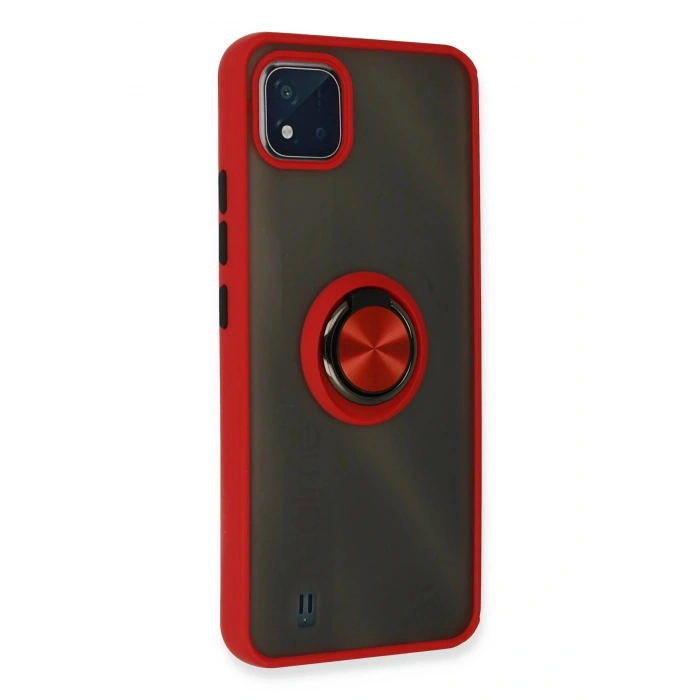 Newface Realme C11 2021 Kılıf Montreal Yüzüklü Silikon Kapak - Kırmızı