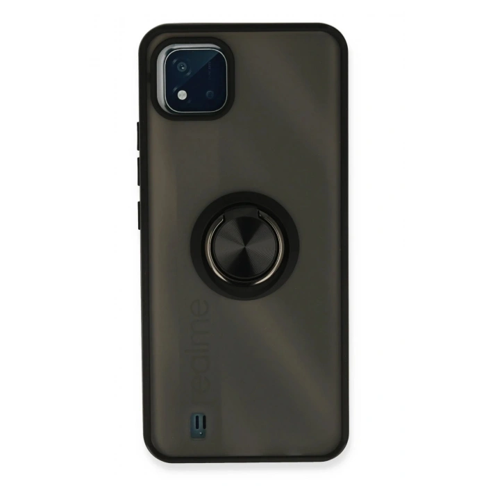 Newface Realme C11 2021 Kılıf Montreal Yüzüklü Silikon Kapak - Siyah