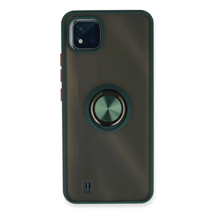 Newface Realme C11 2021 Kılıf Montreal Yüzüklü Silikon Kapak - Yeşil