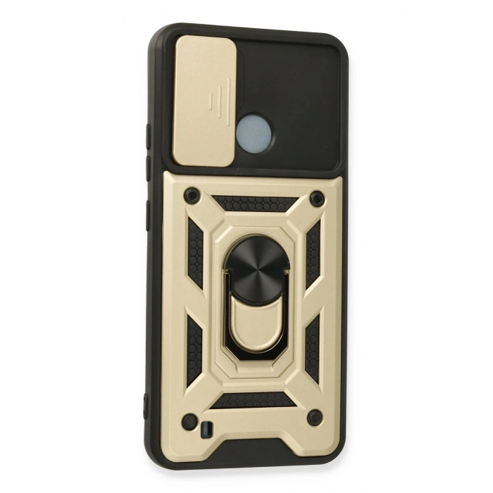 Newface Realme C11 2021 Kılıf Pars Lens Yüzüklü Silikon - Gold