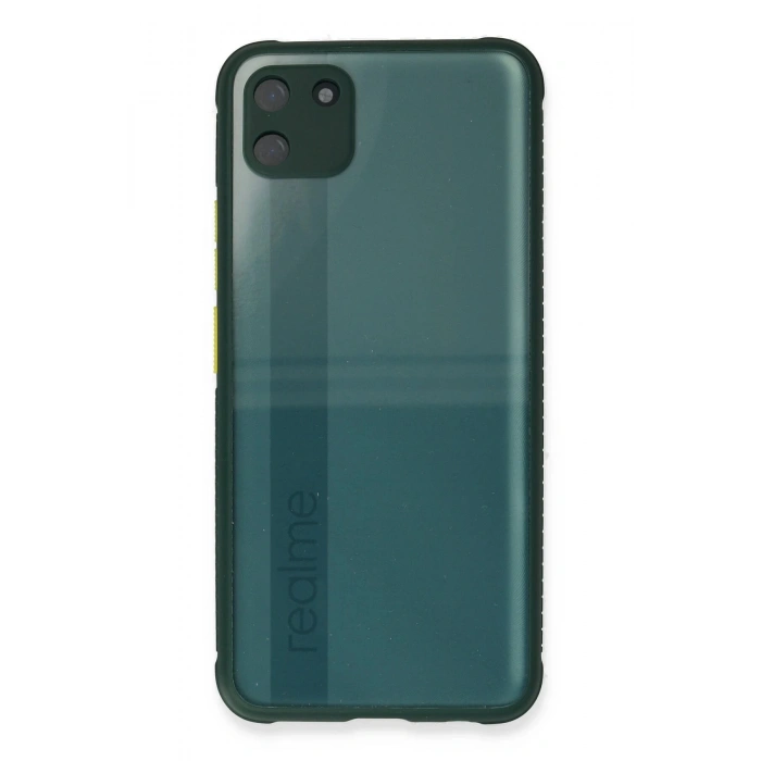 Newface Realme C11 Kılıf Miami Şeffaf Silikon - Koyu Yeşil