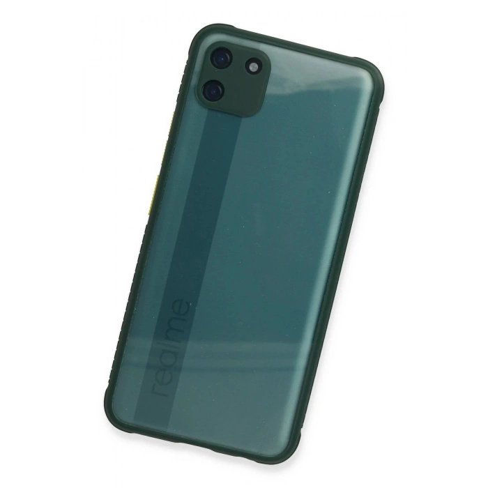 Newface Realme C11 Kılıf Miami Şeffaf Silikon - Koyu Yeşil