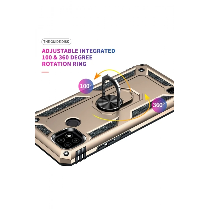 Newface Realme C21 Kılıf Sofya Yüzüklü Silikon Kapak - Gold