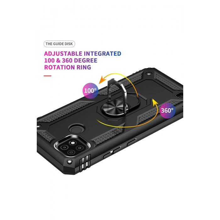 Newface Realme C21 Kılıf Sofya Yüzüklü Silikon Kapak - Siyah