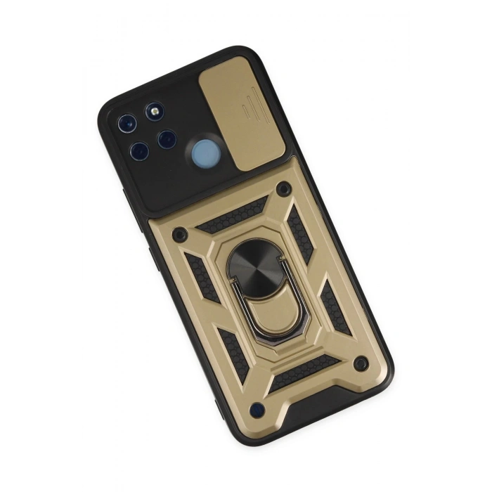 Newface Realme C25Y Kılıf Pars Lens Yüzüklü Silikon - Gold