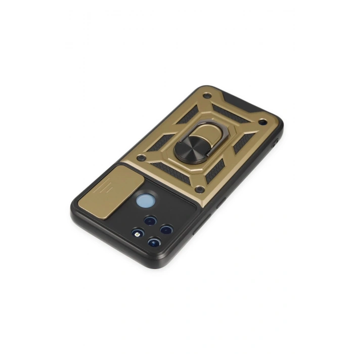 Newface Realme C25Y Kılıf Pars Lens Yüzüklü Silikon - Gold