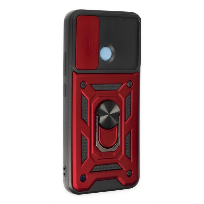 Newface Realme C25Y Kılıf Pars Lens Yüzüklü Silikon - Kırmızı