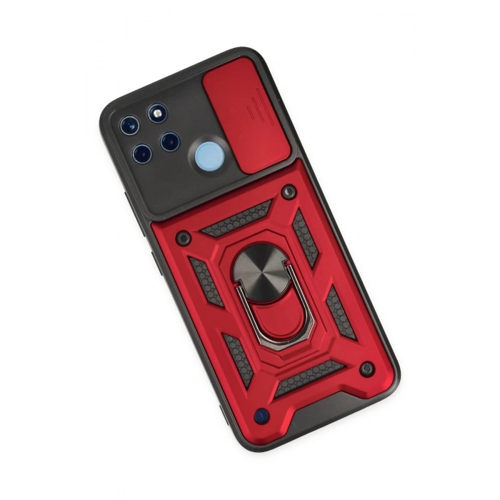 Newface Realme C25Y Kılıf Pars Lens Yüzüklü Silikon - Kırmızı