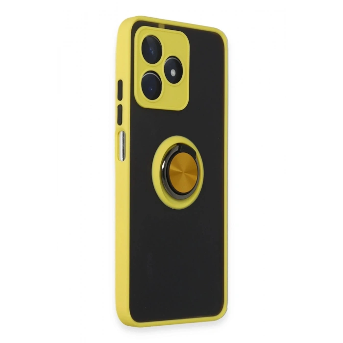 Newface Realme C53 Kılıf Montreal Yüzüklü Silikon Kapak - Sarı