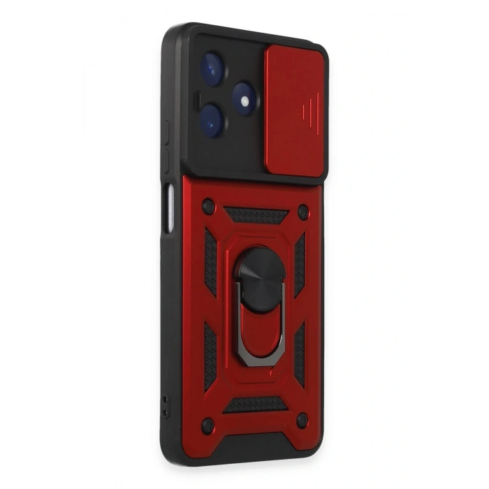 Newface Realme C53 Kılıf Pars Lens Yüzüklü Silikon - Kırmızı