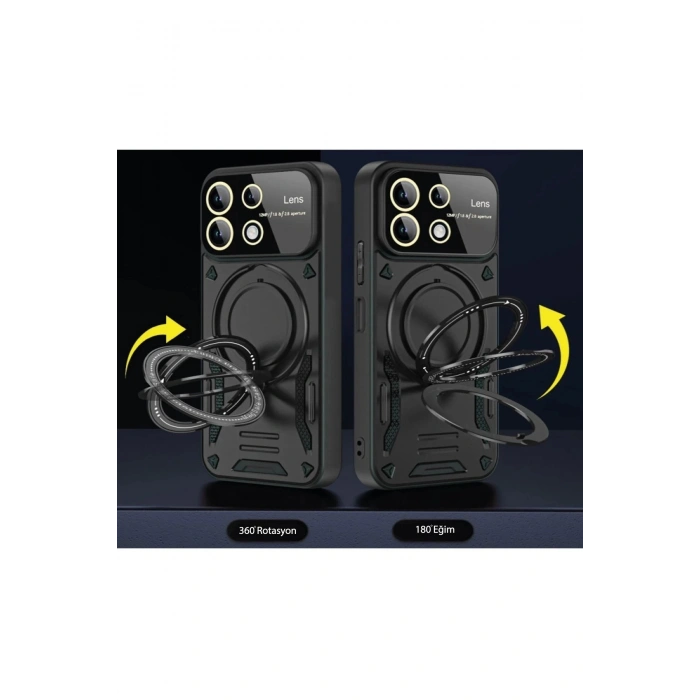 Newface Realme C55 Kılıf Joy Lens Standlı Kapak - Siyah