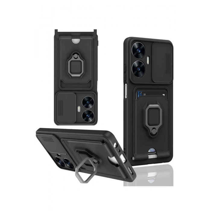 Newface Realme C55 Kılıf Zuma Kartvizitli Yüzüklü Silikon - Siyah