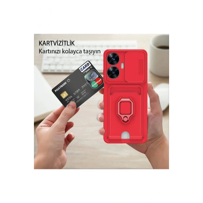 Newface Realme C55 Kılıf Zuma Kartvizitli Yüzüklü Silikon - Siyah